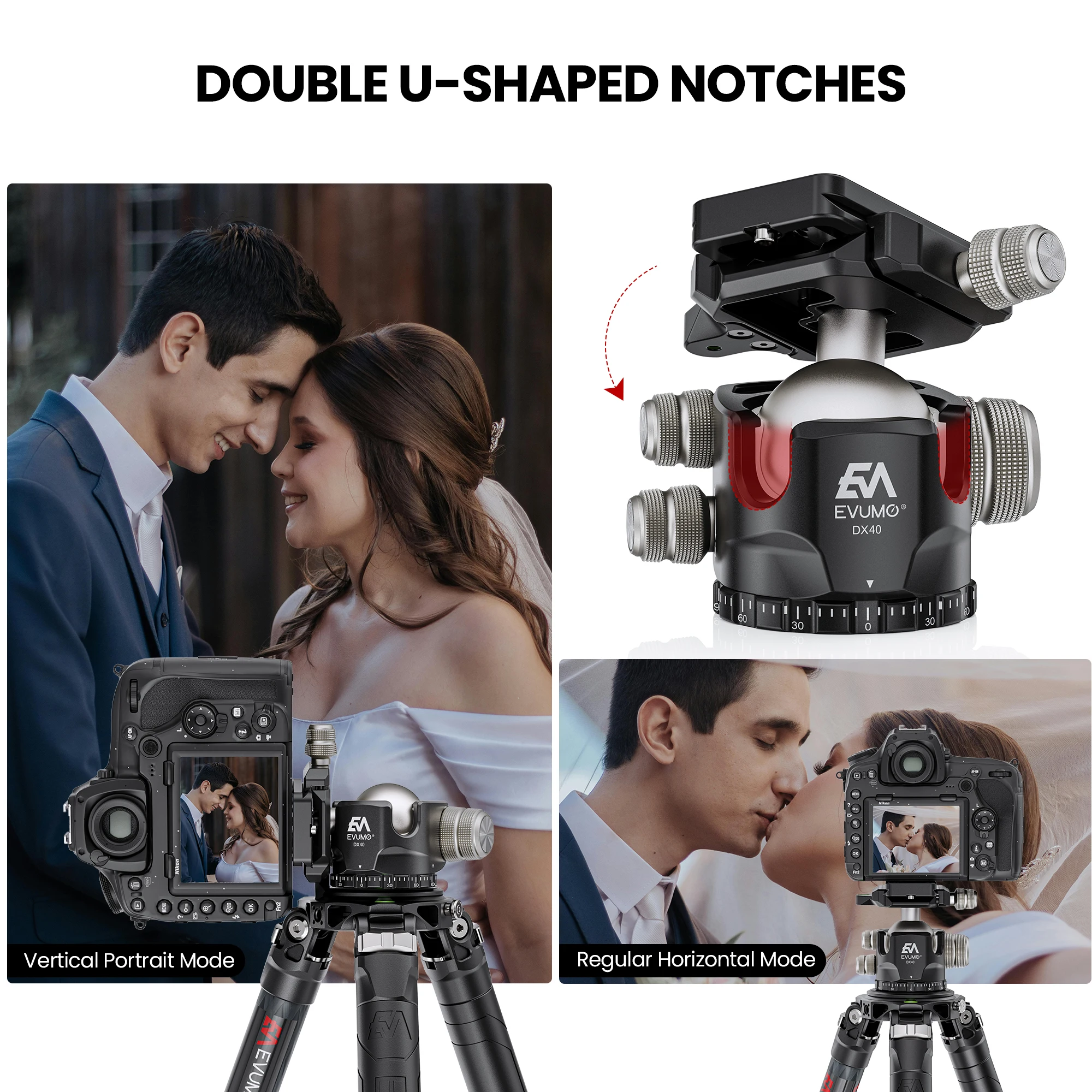 EVUMO DX40 Professional Ball Head Camera Low Gravity  Low Profile Tripod Head 360° Panoramic Ball Head for DSLR Tripod Monopod