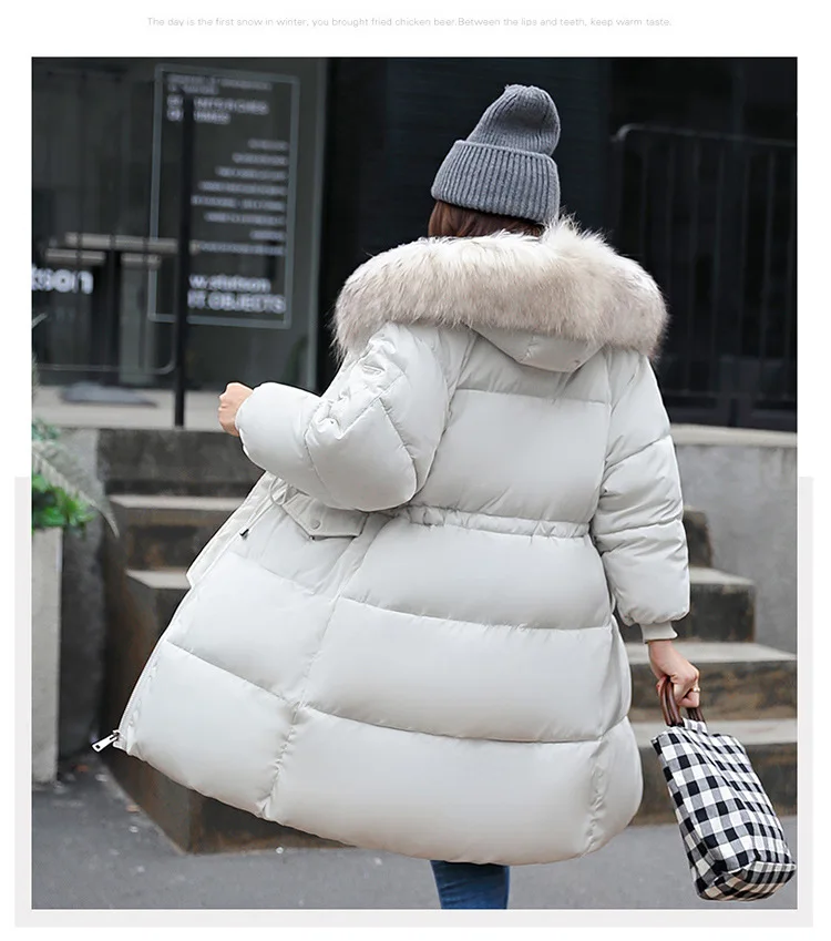 Korean Fashion Winter Solid Color Long-sleeved Down Cotton Jacket Women Bread Fur Collar 2026 New Korean Version Thickened Coat