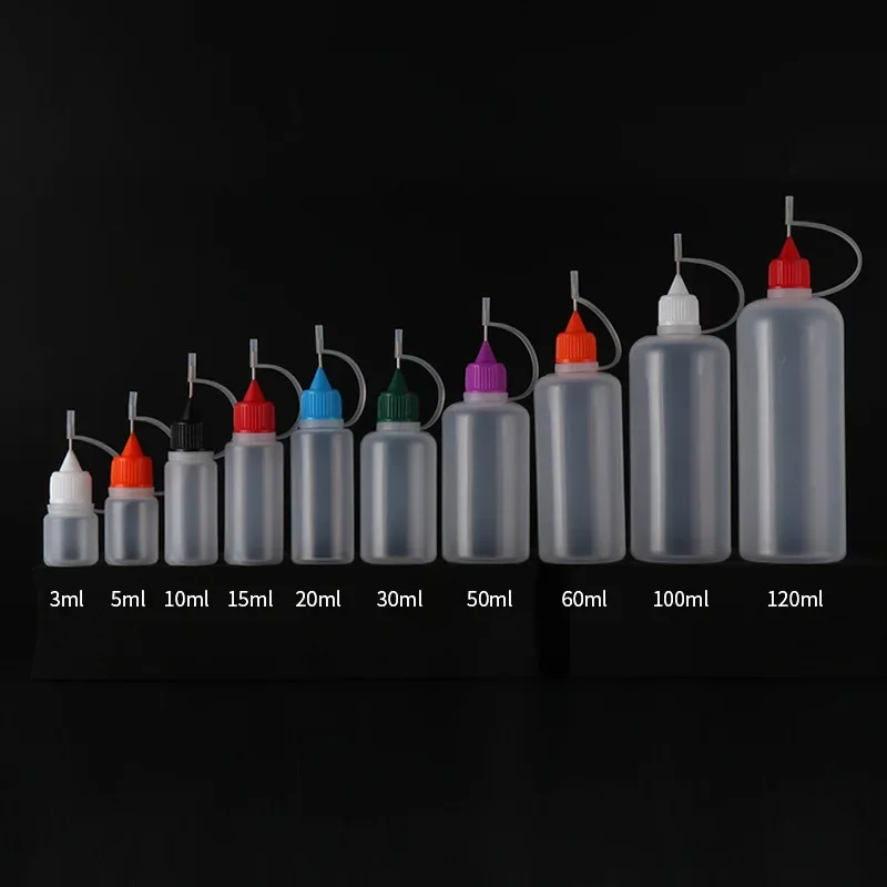 3ml-120ml Sharp-mouth Bottle Transparent Plastic Squeezable Needle Bottles Refillable Bottle Color Paste Bottle Dye Bottling