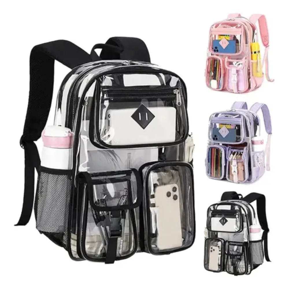 

Clear Backpack for School Large Heavy Duty Clear Bookbag with Front Pockets for Boys Girls Students Work Festival Sport Travel