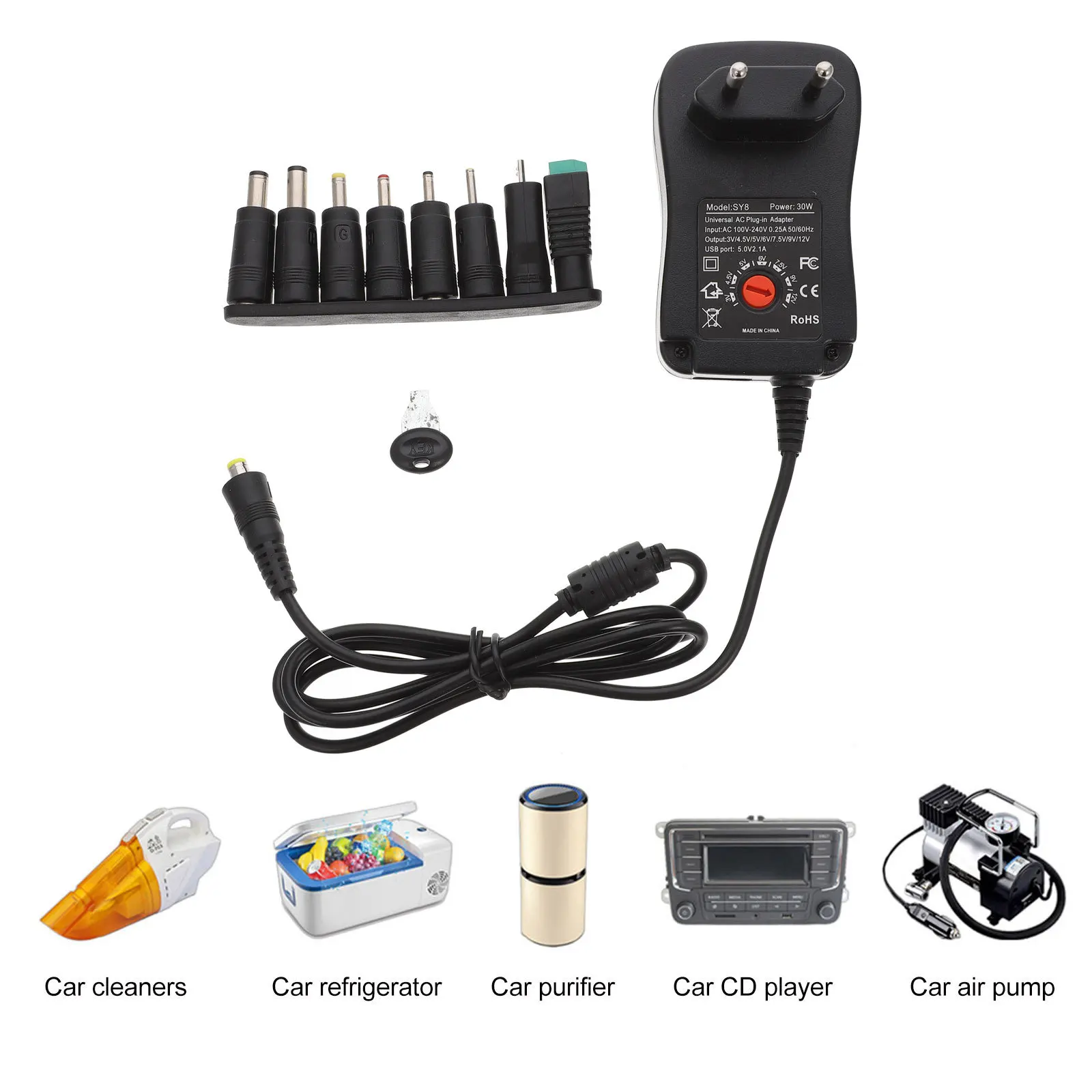 

1Set Multi-Voltage Power Adapter Dc Regulated Switching Supply for Various Devices Eu Plug Compatible with Smartphones Tablets