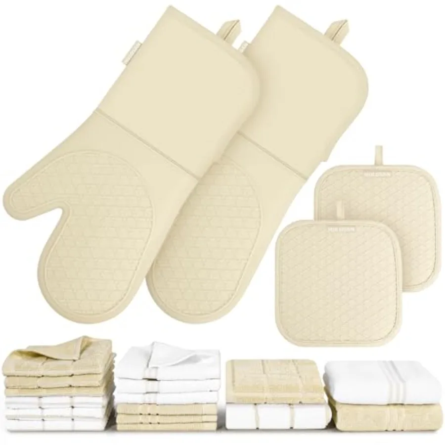 

Silicone Oven Mitts Pot Holder Kitchen-Towels100% Cotton Dish Towels for Kitchen, Super Soft and Absorbent Kitchen Hand Towels/