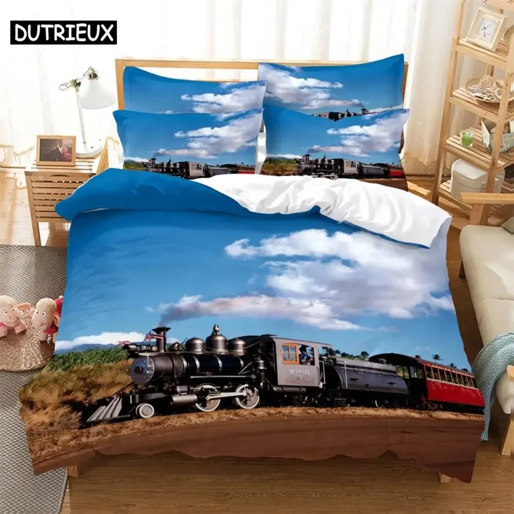 Train 3D Digital Comfortable Duvet Quilt Cover Pillowcase Bedding Set Children Bedroom Decoration Home Textile
