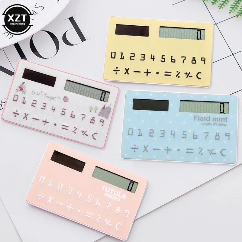 1PC Solar Calculator Ultra Thin Mini Fashion Card Sized 8-Digit Portable Solar Powered Cartoon Gift Pocket Calculator Stationery