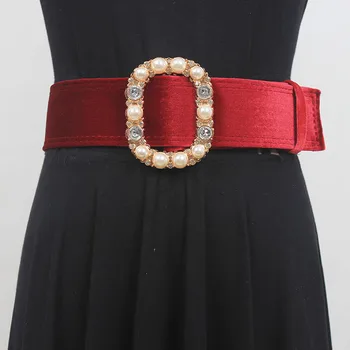 ชุดรัดเอวสตรีชุดสุภาพสตรีผ้ากำมะหยี่หัวเข็มขัดประดับมุกเข็มขัดตกแต่ง R1038เข็มขัดกว้าง