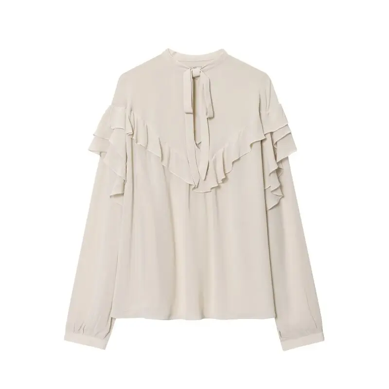 

Повседневная рубашка со шнуровкой и бантом, женская осенняя рубашка с длинными рукавами, офисная женская уличная одежда, однотонные топы