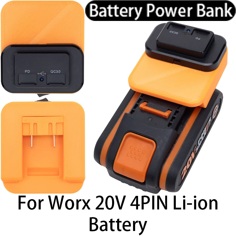 

Маленький аккумуляторный блок питания для литий-ионного аккумулятора Worx 20 В, 4 контакта с интерфейсом быстрой зарядки USB/Type-C, аксессуар для мобильного электроинструмента