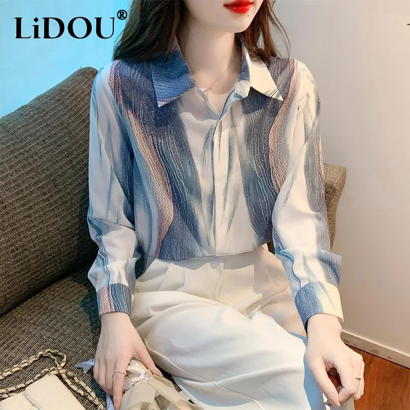 Spring Autumn Elegant Fashion Buttons Chiffon Shirt Ladies Long Sleeve Korean Style All-match Cardigan Top Loose Casual Blouses