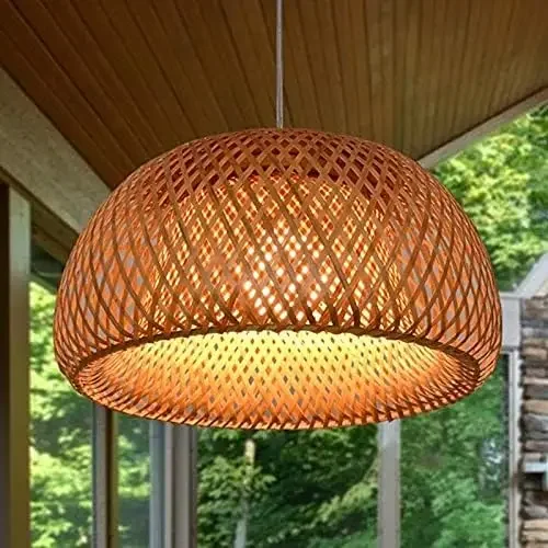 

30CM38CM Crafts Natural Bamboo Chandelier Wicker Lampshade Rattan Pendant Lamp Shade Modern Home Living Room Asian Hanging Light