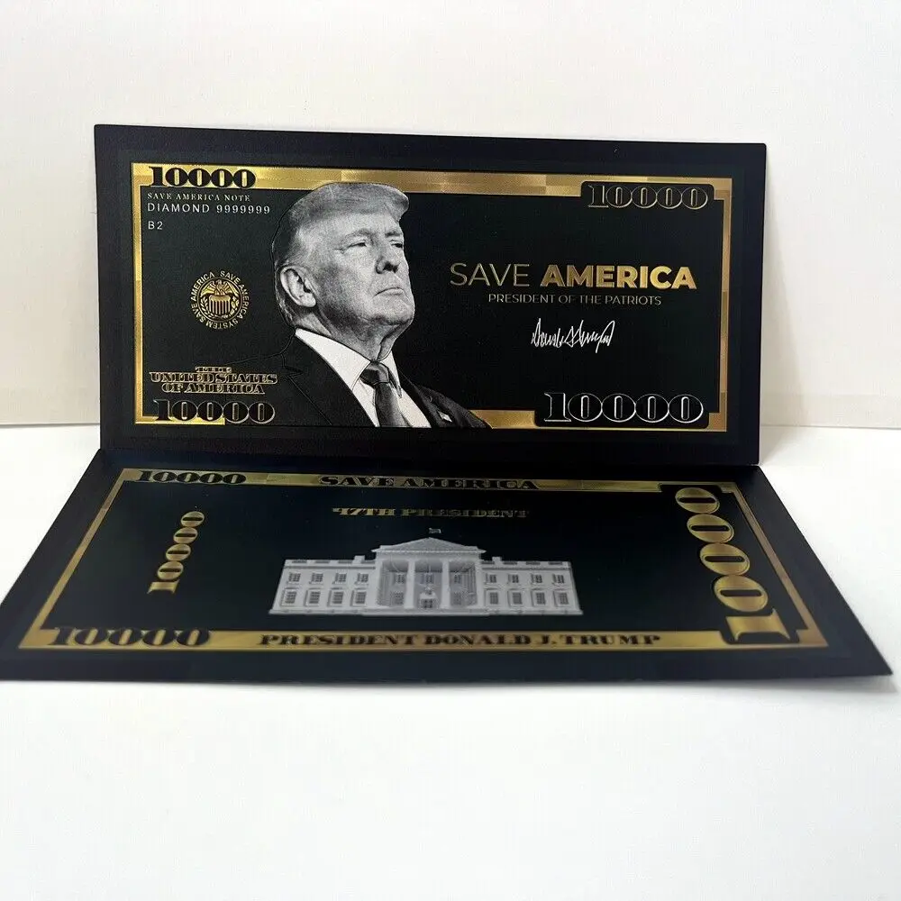 

100 PCS USA Donald Trump Gold plated Banknote USD 10000 Dollars black Banknote Save America President Of The Patriots Fans Gift