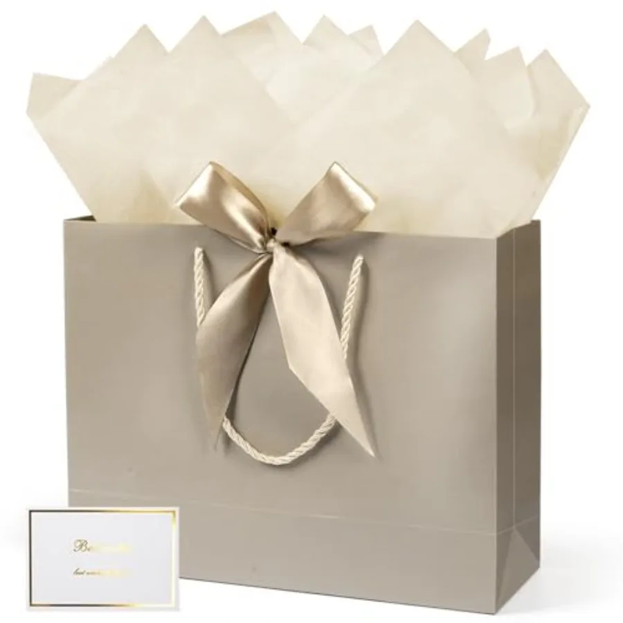 

Gift Bag 13 x 10 x 4'', Large Gift Bag with Ribbon and Tissue Paper Greeting Card, Birthday Gift Bags with Handles, 1 PCS Paper