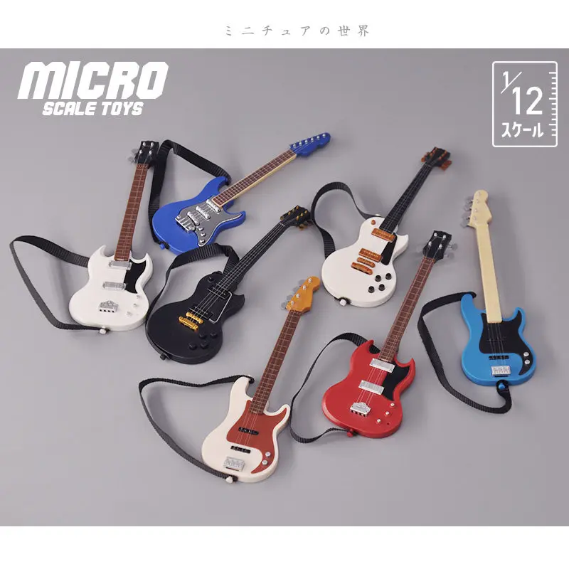 1/12 Scale Mini Musician Band Set – Electric Guitar & Bass Soldier Figures, Dollhouse Rock Scene Blind Box Decor Gift