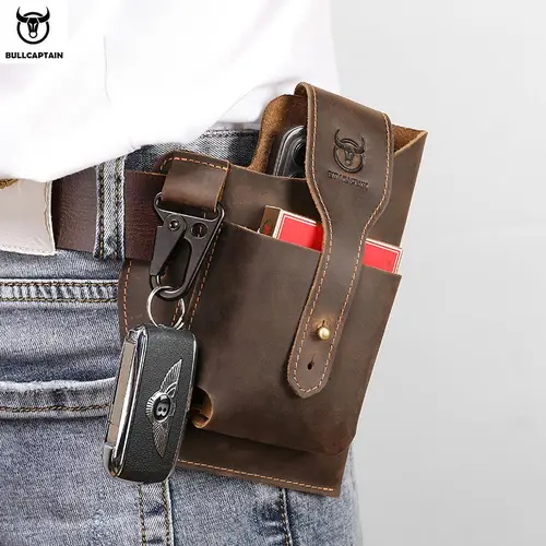 Imagen 2 del producto BULLCAPTAIN 2023 nuevo bolso de cintura de cuero para hombres se puede utilizar para teléfono móvil de 5,5-6,8- pulgadas, funda para cigarrillos, bolsa para exteriores