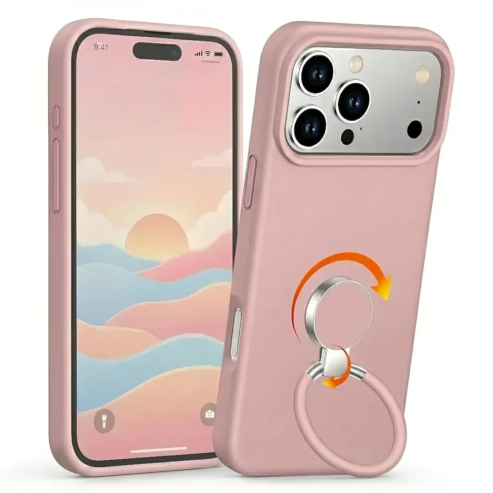 

Silicone Case for iPhone 17, [Soft 2-Way Ring Stand] [Anti-Scratch Microfiber Lining] Shockproof Protective Phone Cover 6.3\