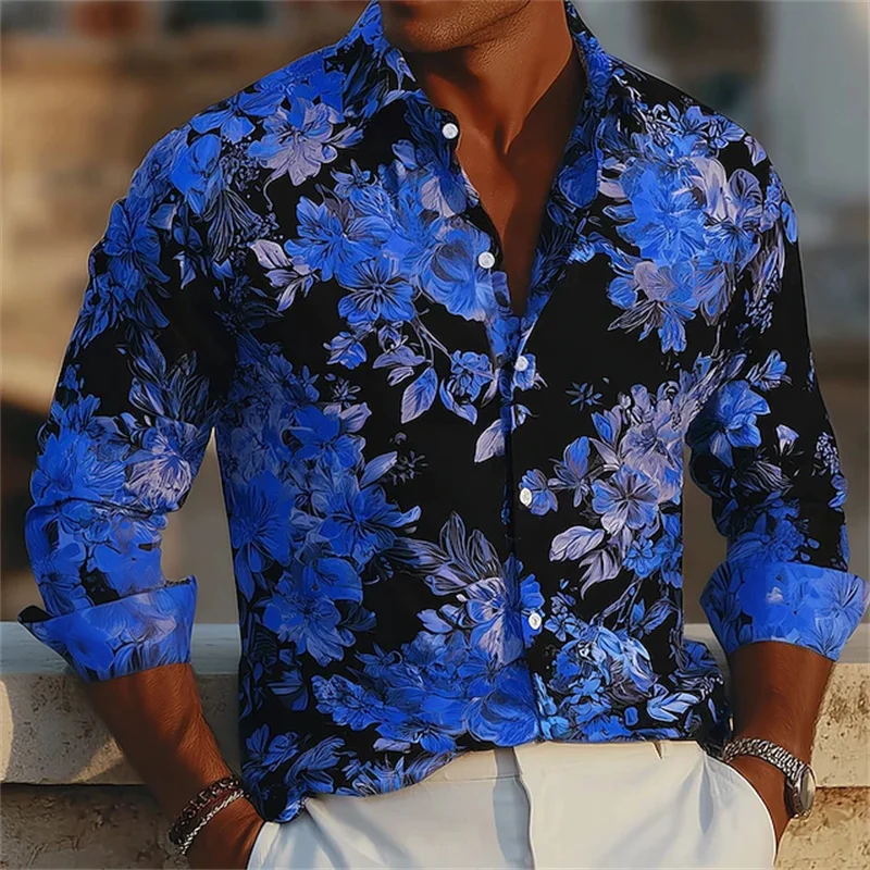 

Men's Floral Print Neon Flower Shirt Hawaiian Vacation Everyday Street Lapel 3D Printed Lapel Shirt Black Pink Blue Purple