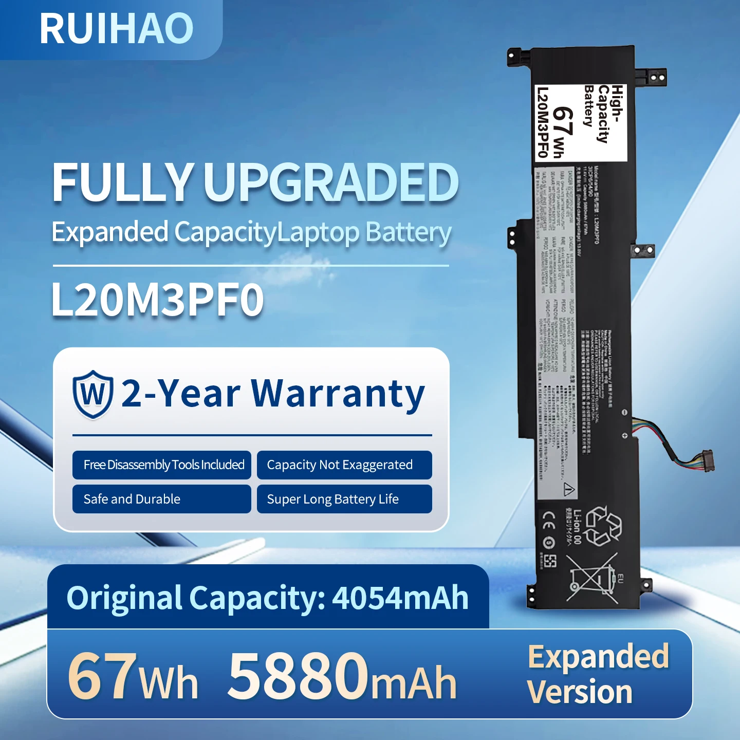 L20M3PF0 5880mAh/67Wh 11.4V Laptop Battery Replacement for Lenovo K14 S14 V14 V15 G2-ITL G3-IAP G3-ABA IdeaPad 3-14ITL6