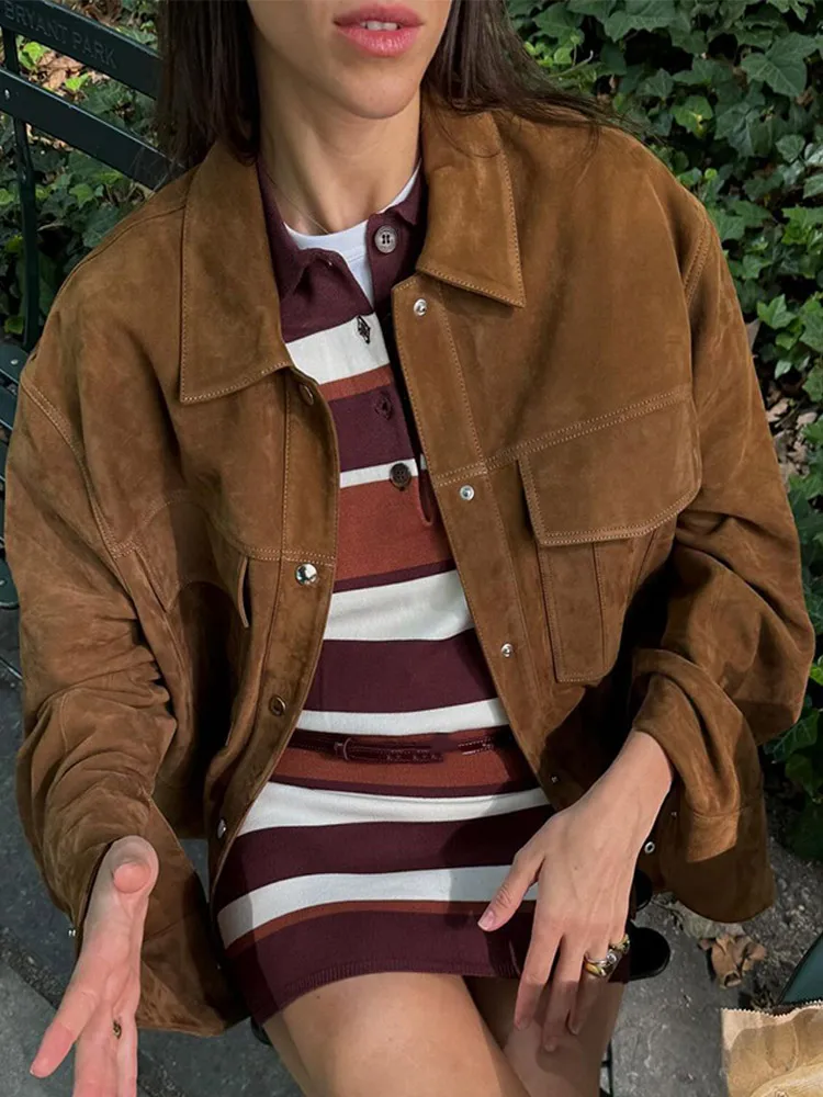 

Женская короткая куртка, однотонная винтажная однобортная куртка с отложным воротником и карманами, пальто с длинным рукавом, осень 2024