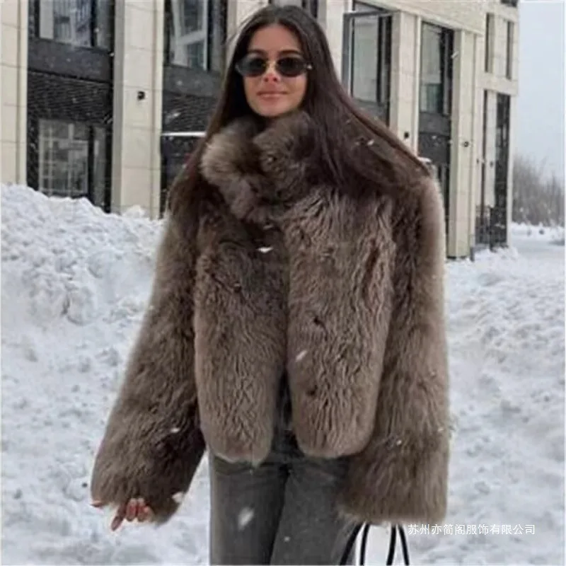 

2026 New Imitation Fox Hair Thicken Women Winter Stand-up Collar Fur Jacket Warm Casual Loose Fashion Elegant Ladies Coat