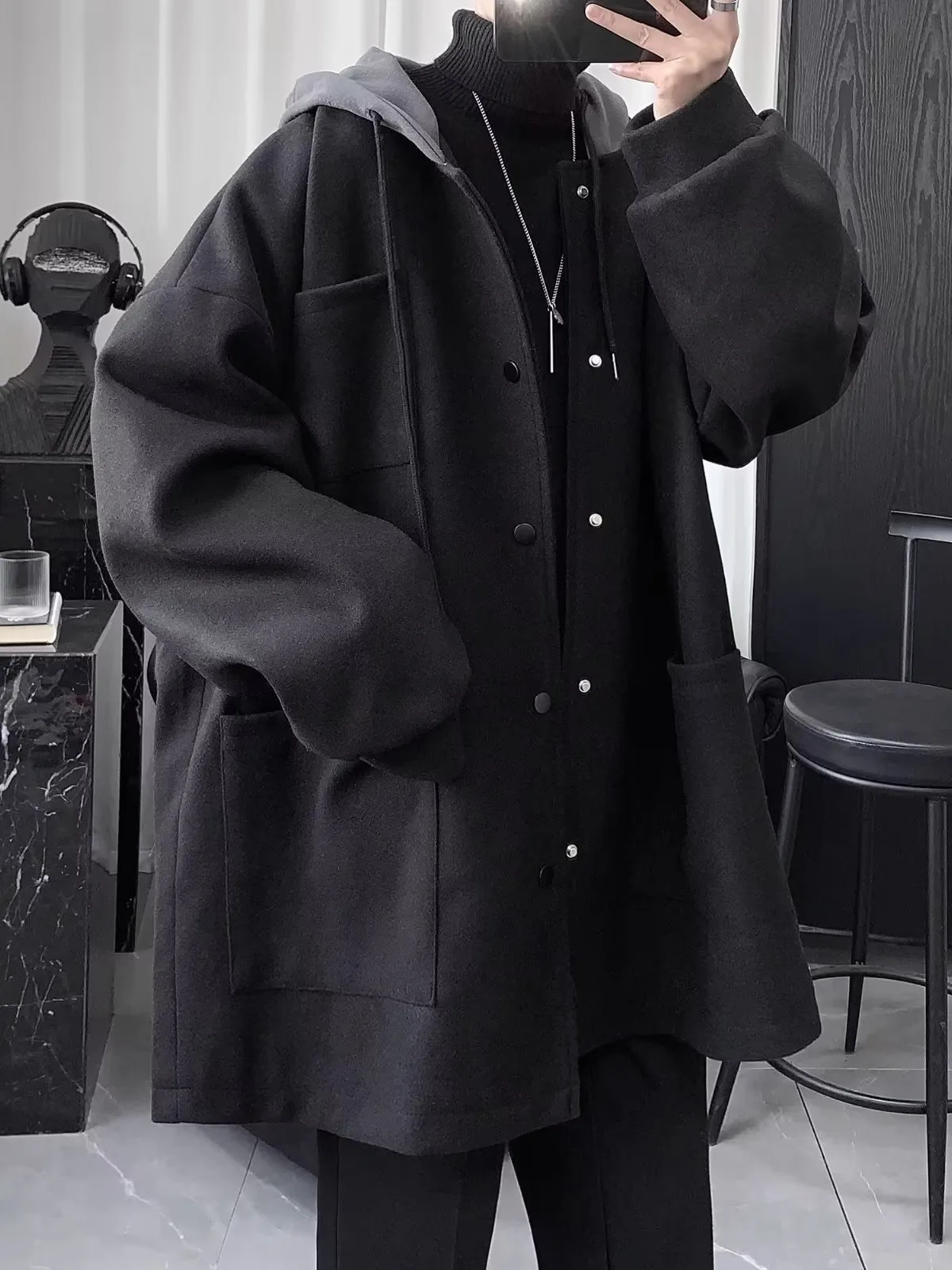 

Пальто из шерстяной смеси оверсайз с защитной передней панелью-фартуком для мужчин