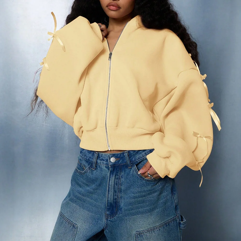 

Mia Muse Women's Lightweight Jackets Autumn Fashion 2025 Plain Bowknot Long Sleeve Hooded Outdoor Lightweight Jackets