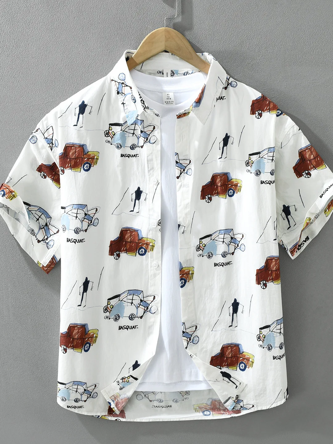 

Men's Short Sleeve Cotton Shirt Pure Cotton Printed Casual Shirt Summer New Style Graffiti Print Loose Fit Japanese Style