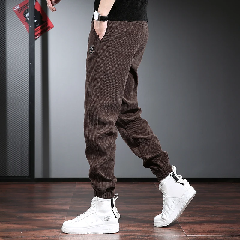 

Spring Autumn Men's Casual Pants Loose Large Size Bla Corduroy Cone ape Youth Trendy Commuting Versatile Long Polyester F...