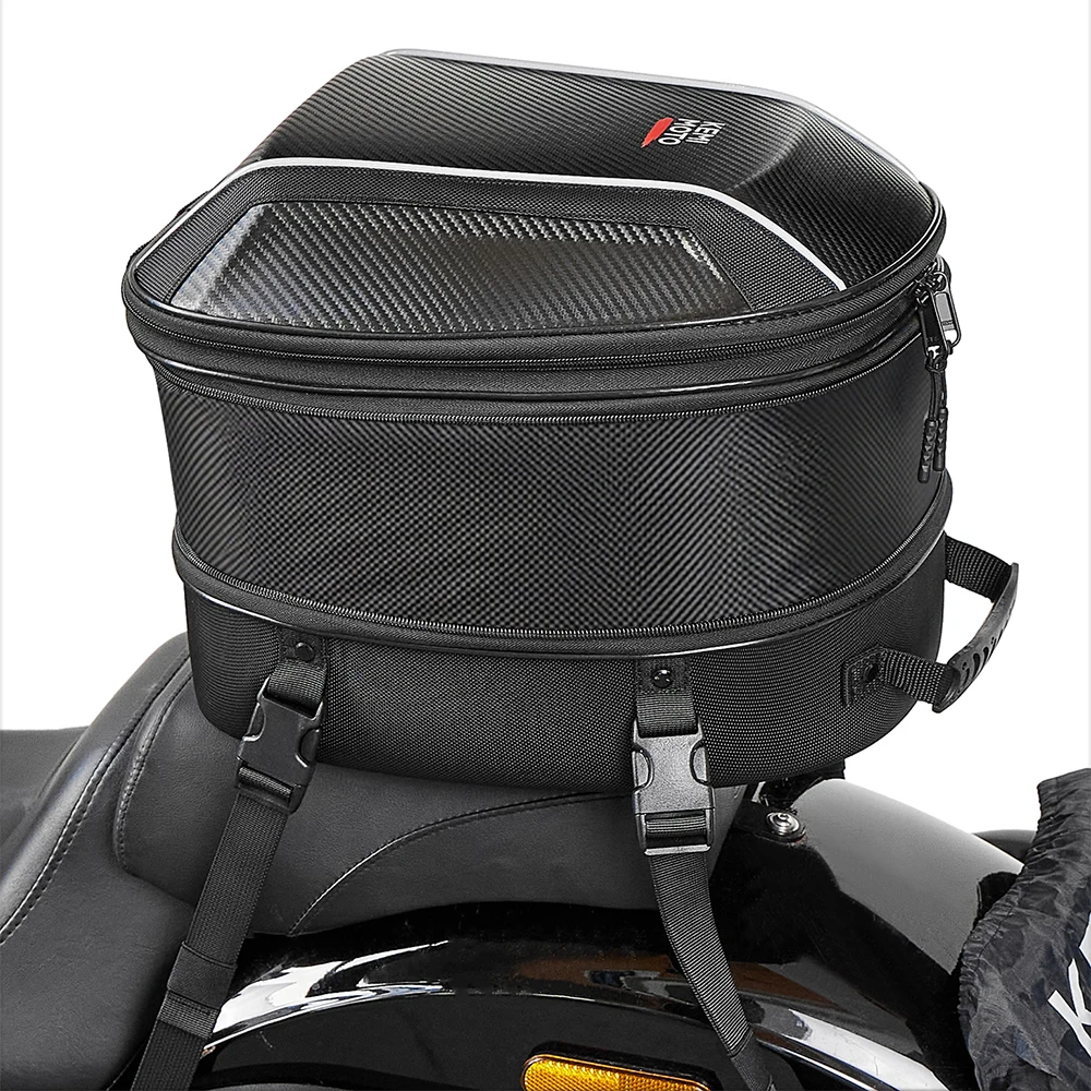 Motorcycle Tail Bags with Combination Lock Expandable EVA Hard Shell Rear Seat Bag Sissy Bar Luggage Bag for Commuting Touring