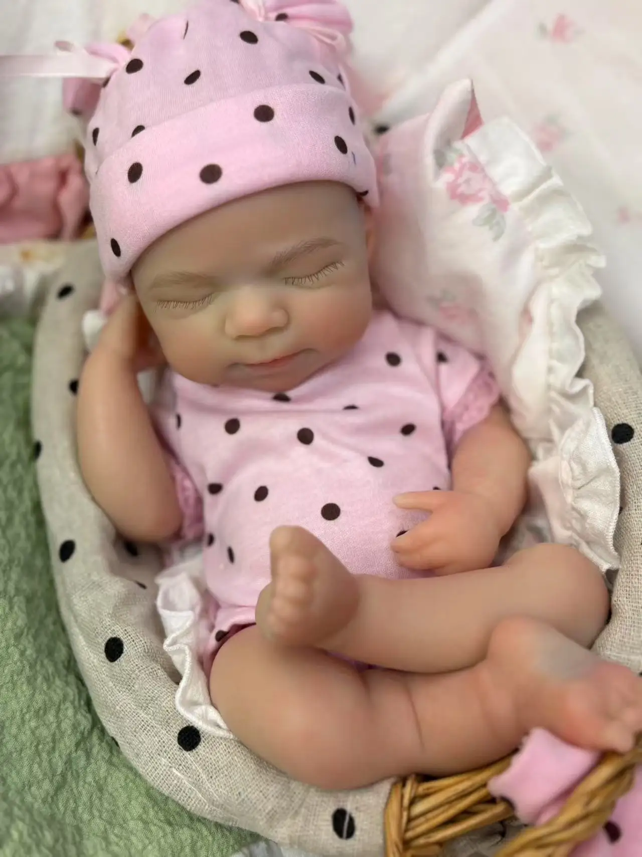 AnjoDoll 33 سنتيمتر مفتوحة الفم Pascale بيبي فتاة سيليكون تولد من جديد الدمى ، 2 مجموعة من الملابس ، رسمت ألعاب الدمى الوليد تولد من جديد سيليكون