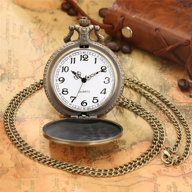 Antique Style Lovely Owl Pattern Men Women Retro Quartz Analog Pocket Watch Arabic Number Full Hunter Clock with Necklace Chain