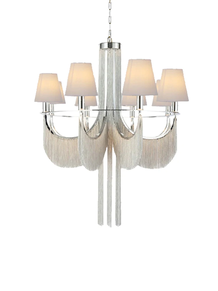 

Silver Wing European-Style Villa Grand Chandelier Post-modern Tassel Hanging Lamp Pendant Lighting Fixtures Living Room Lustre