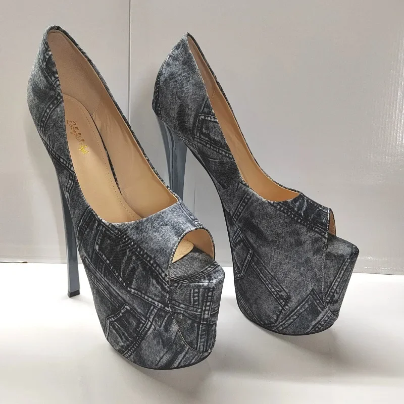 Sexy Peep Toe Platform Women Pumps 22cm Super High Thin Heels Patent Leather Wedding Stilettos Large Size 9 Inches Wedding Shoes
