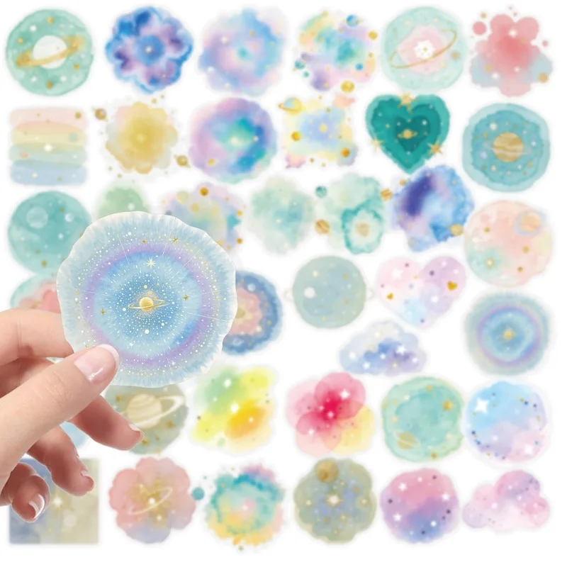 

Прозрачные ПЭТ-наклейки «Звездное небо» с акварельным эффектом, градиентные декоративные стикеры для творчества, рукоделия, канцелярских товаров