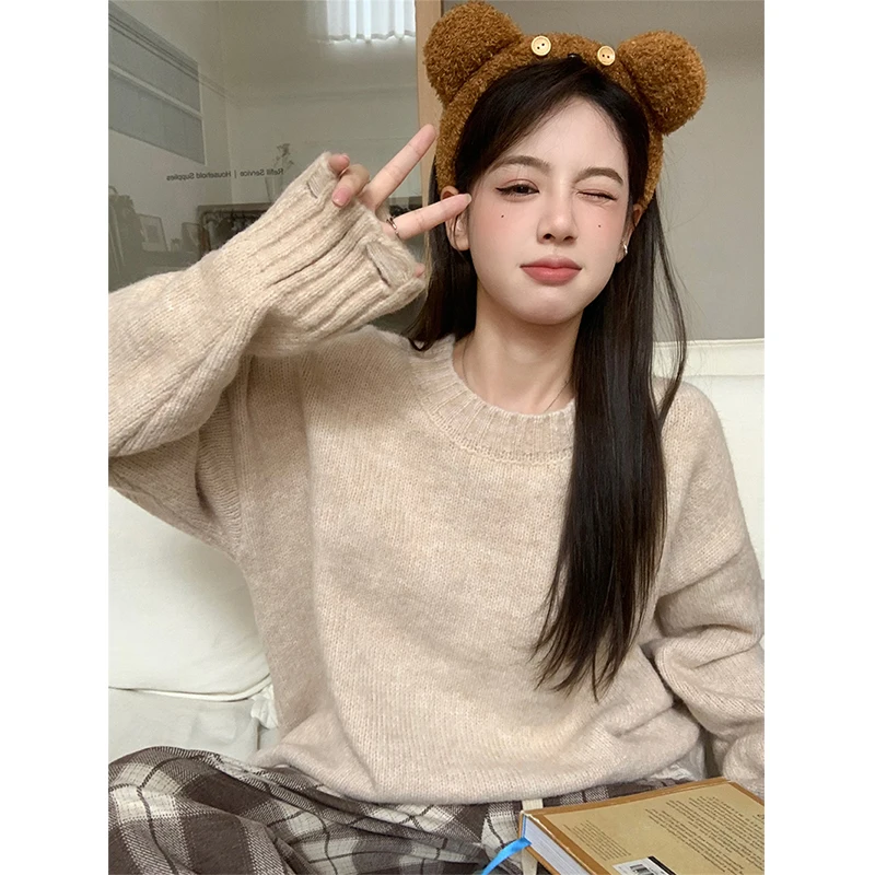 Streetwear Oversized Sweater Women Cartoon Embroidery Knitted Pullovers Sweet Harajuku Loose Knitwear Korean Casual Jumper Tops