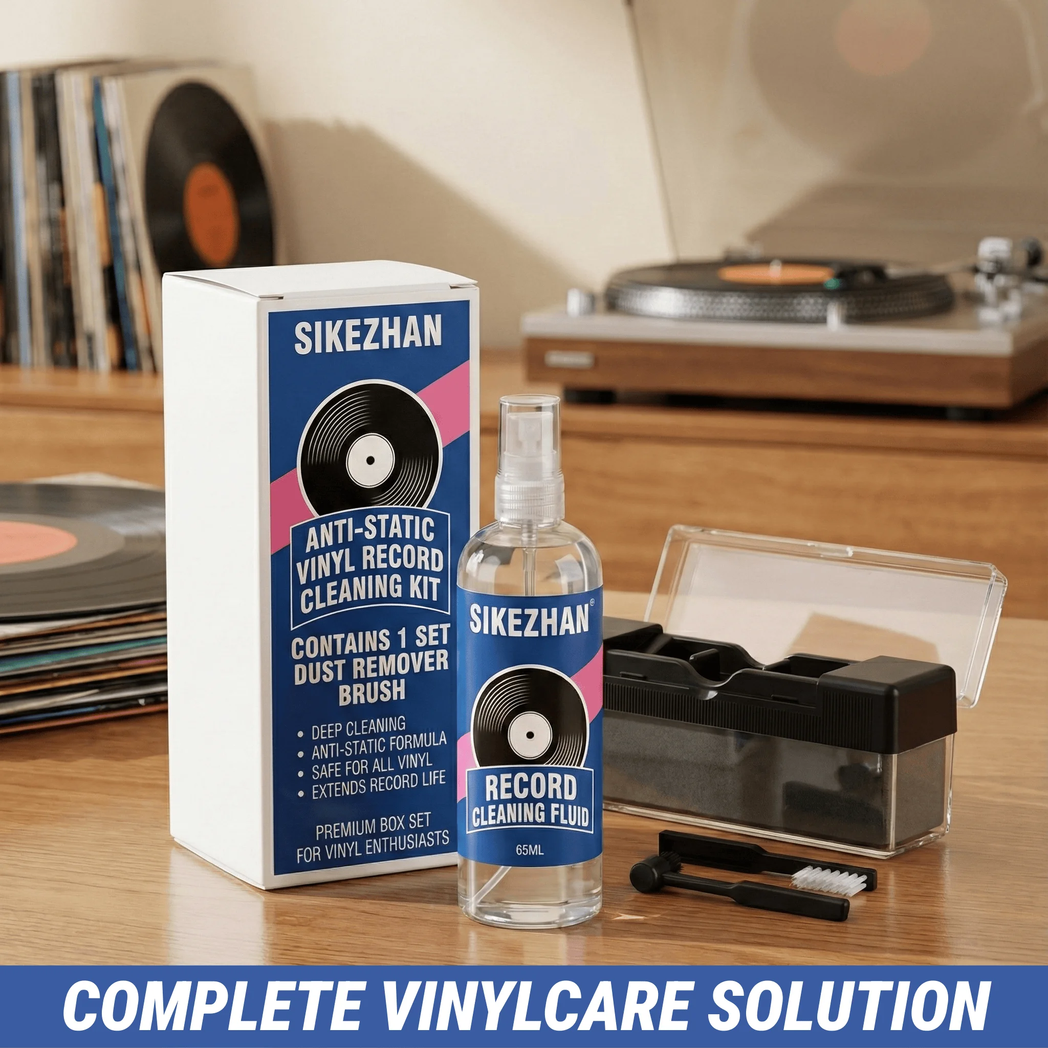 Record Cleaner Kit with 65ml Spray, Anti-Static Velvet Brush & Stylus Cleaning Tools for Safe Vinyl Turntable Use By SIKEZHAN