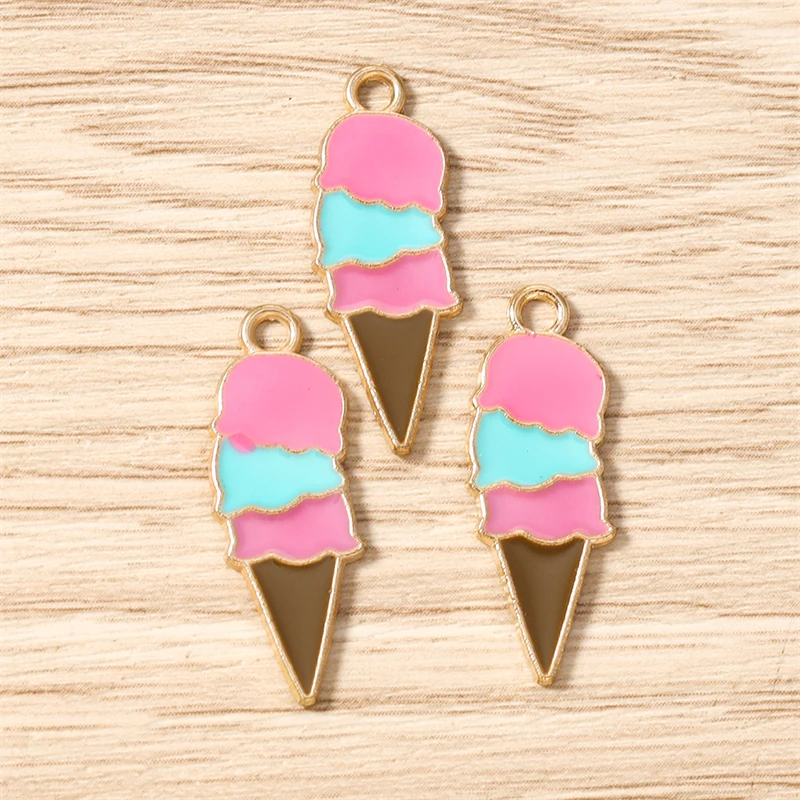 10 Stück 10x26mm Niedliche Emaille Sommer-Essen Eiscreme Charms Anhänger für Schmuckherstellung Ohrringe Halskette Armband DIY Bastelbedarf – Detail 8