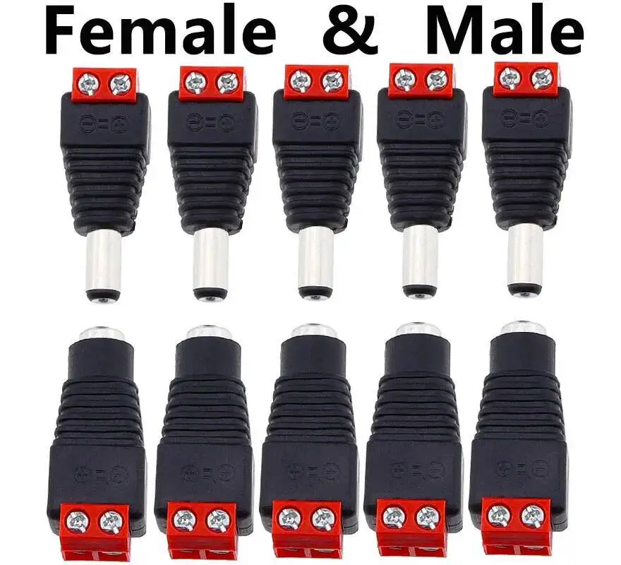 5pcs /5pairs SetS Red Male + Female 12V 2.1x5.5MM DC Power Jack Plug Audio AUX Free Welding Socket Connector
