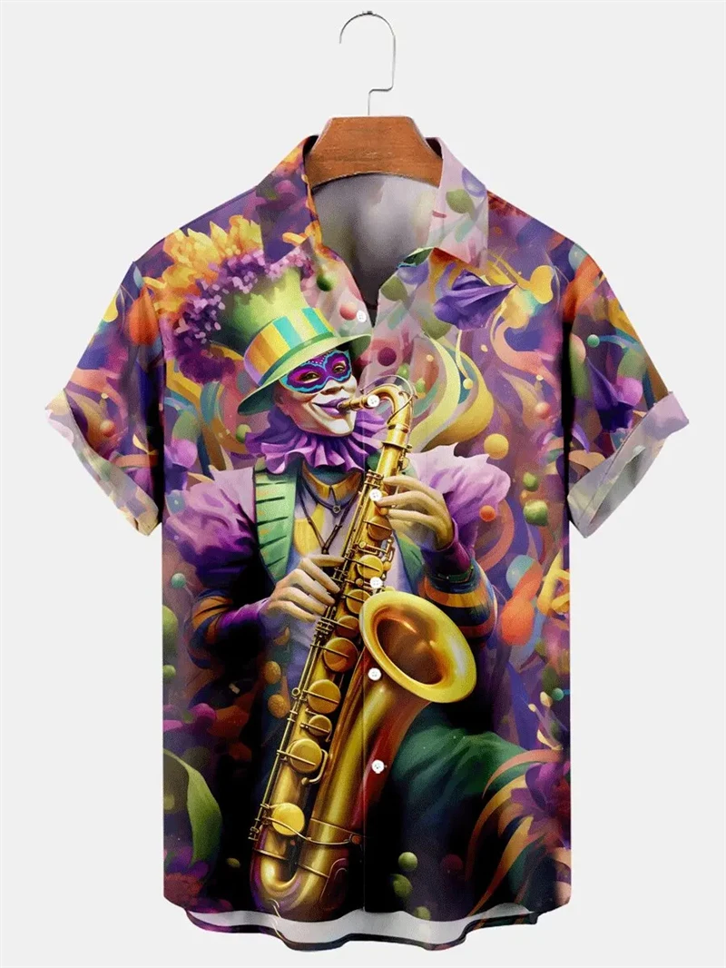 

Carnival Print Short Sleeve Shirt Mardi Gras Graphic Men's Shirt Turndown Short Sleeve Shirt Hawaii Party Comfortable Shirts