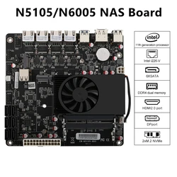 2.5G 4x Intel i226-V Nics NAS Motherboard N5105/N6005 Dual M.2 NVMe Six SATA3.0 2*DDR4 HDMI2.0 DP Mini ITX 17x17CM Soft Routing