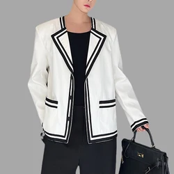 Blazer de manga comprida masculino com botões, lapela de retalhos, roupas casuais, casacos masculinos soltos, silhueta, moda streetwear, outono