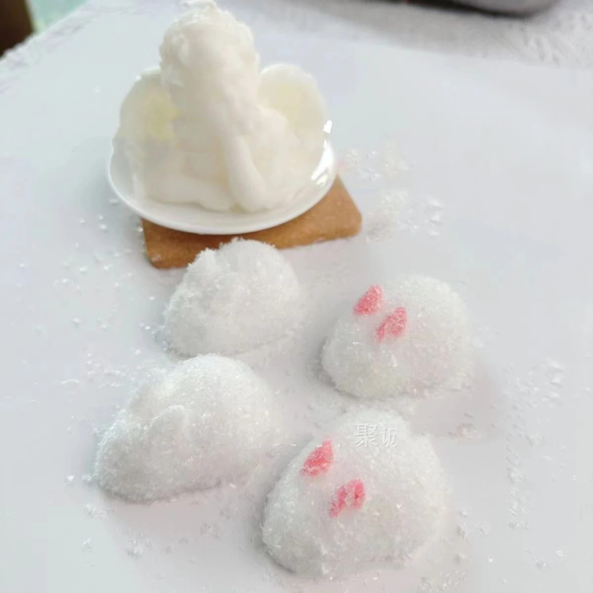 2024 Squishy Kawaii Handmade Silicone Mini White Rabbit Flocked Snow Powder Bunny Soft Pendant Girl Cute Birthday Gift Kids Toys