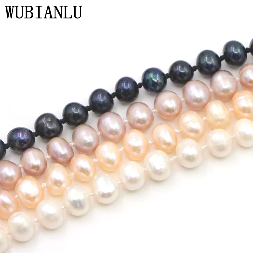 WUBIANLU 3 Row 7-8mm White Freshwater Pearl Necklace Chain Floral Buttons Jewelery Women Girl Banquet 17-19 InchFashion Charming