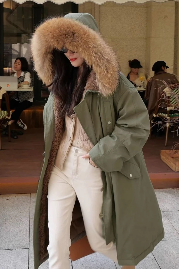 

2025 Winter New Women's Down Cotton Jacket Workwear Commuter Windproof Hoodie Oversized Parker Cotton Jacket