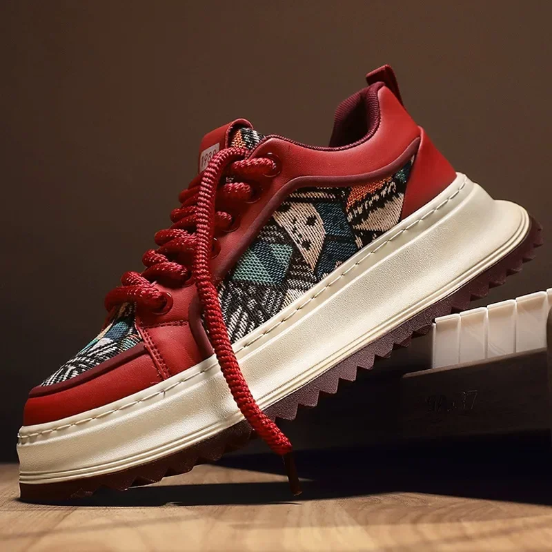 

Men Sneaker Designer Fashion Casual Retro Skateboarding Shoes Leather Fabric Breathable Height Increased Flat Platform Shoes2025