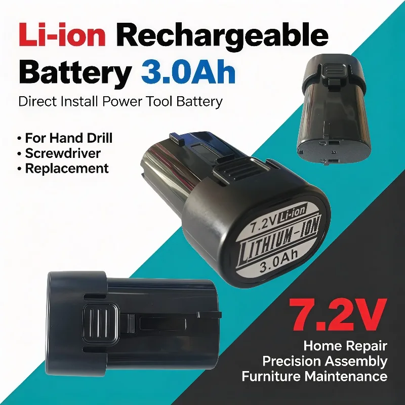 7.2V 3.0Ah Li‑ion Rechargeable Replacement Battery Direct‑Fit Spare Parts for Cordless Hand Drill Screwdriver