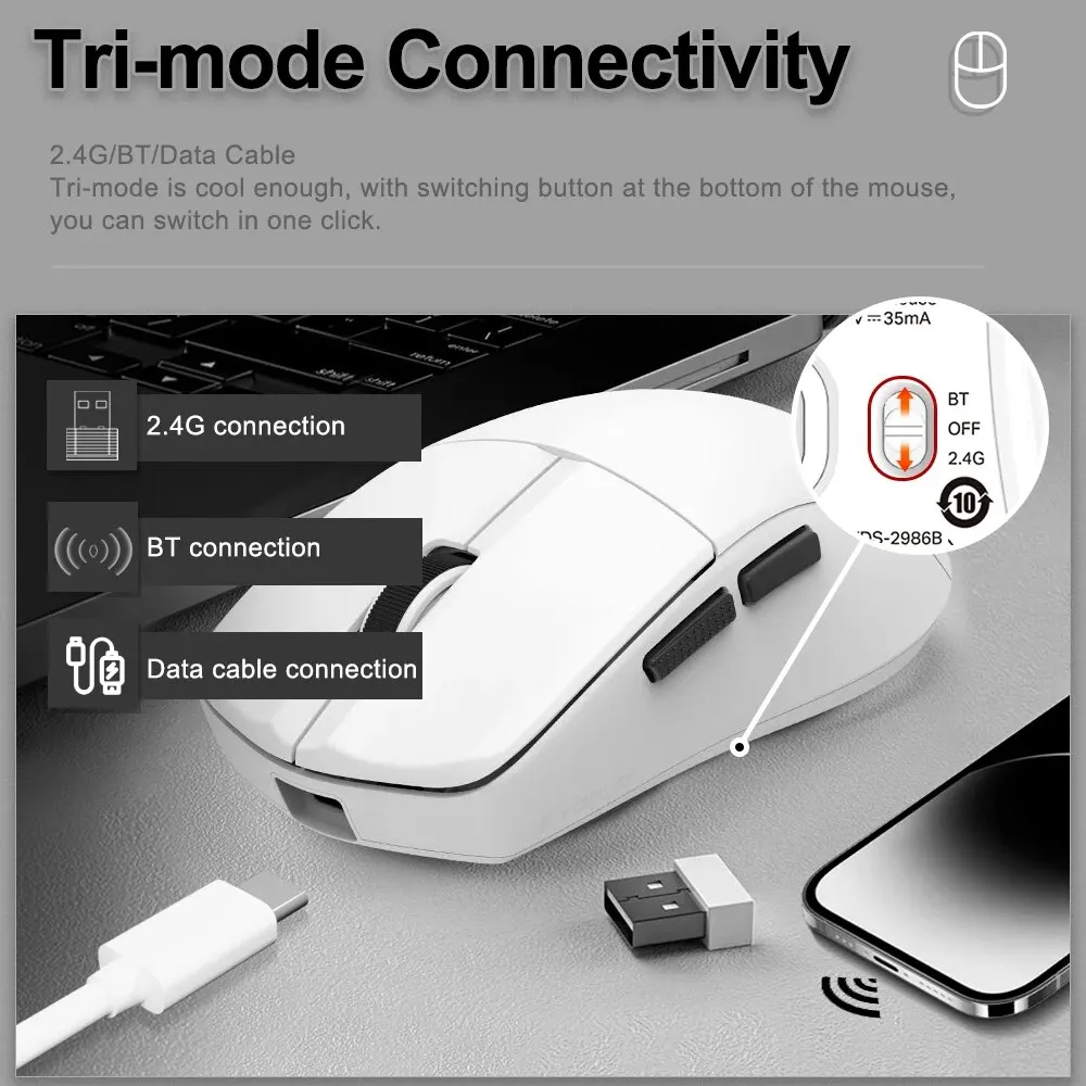 E-YOOSO X-44 USB 1K 2.4G Support Bluetooth Wireless Gaming Mouse 26000 DPI PAW9339 Programmable Game Mice for Computer PC Laptop