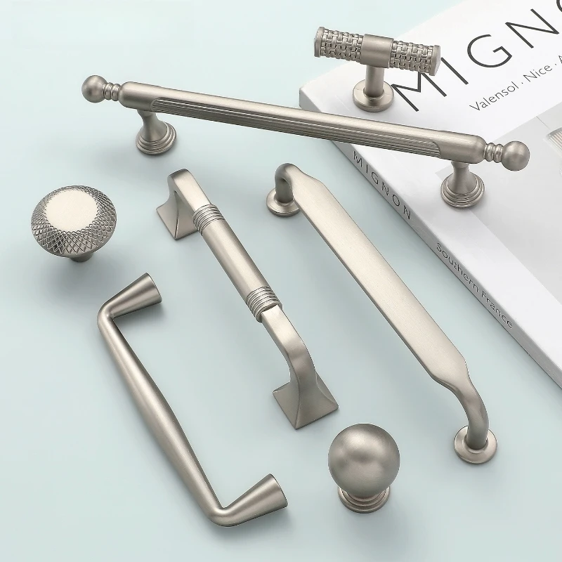 Brushed Nickel Wardrobe Door Handle Zinc Alloy Cabinet Dresser Nightstand Door Pulls Drawer Single-Hole Knob Furniture Hardware