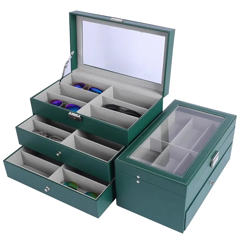 Leather Glasses Organizer Boxes Drawer Goggles Storage Case Multilayer Waterproof Lenses Cases Glass Eyewear Display Box