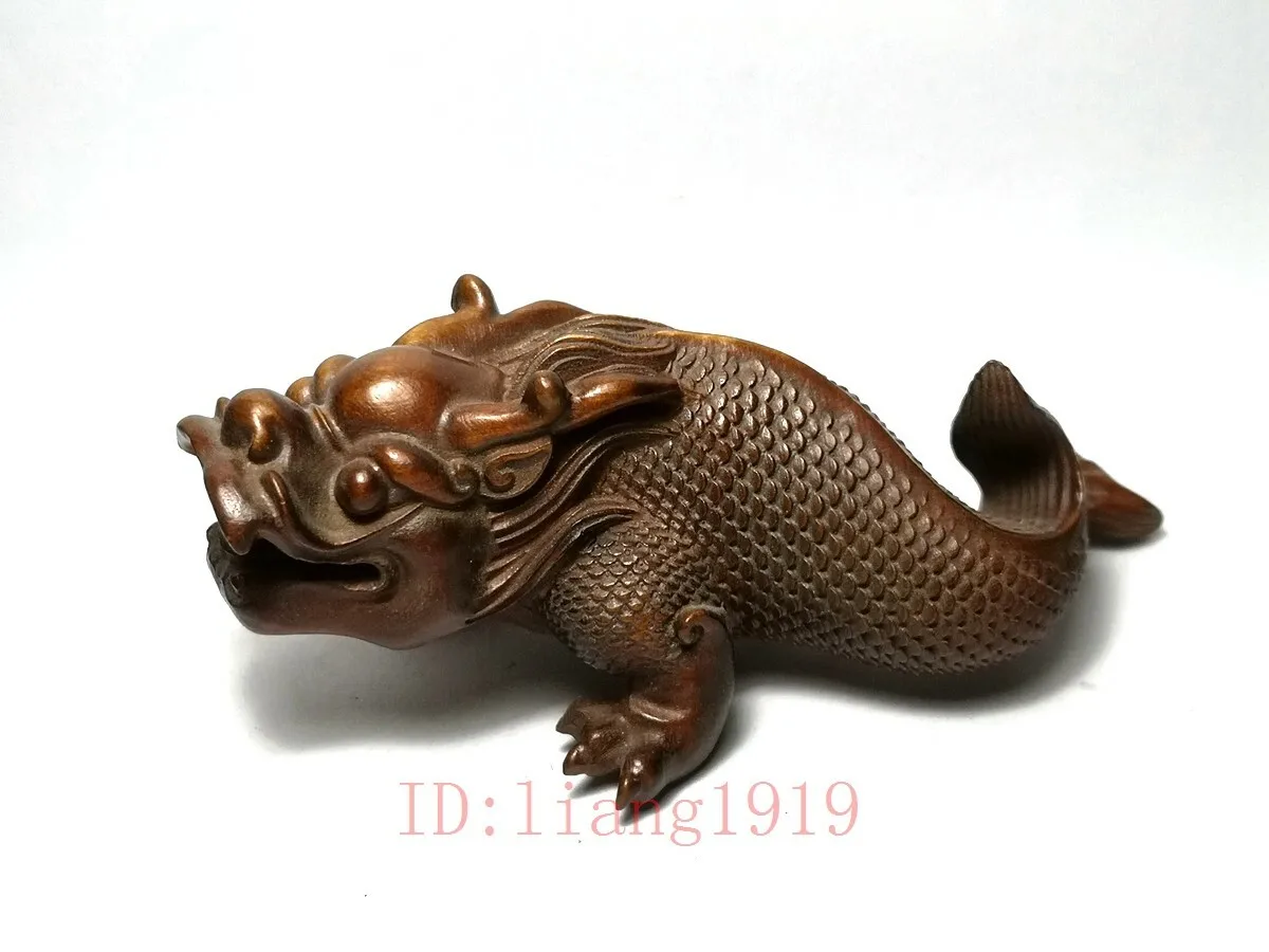 Chinese Boxwood Hand Carved Loong Dragon Figure Statue Netsuke Old Collectable