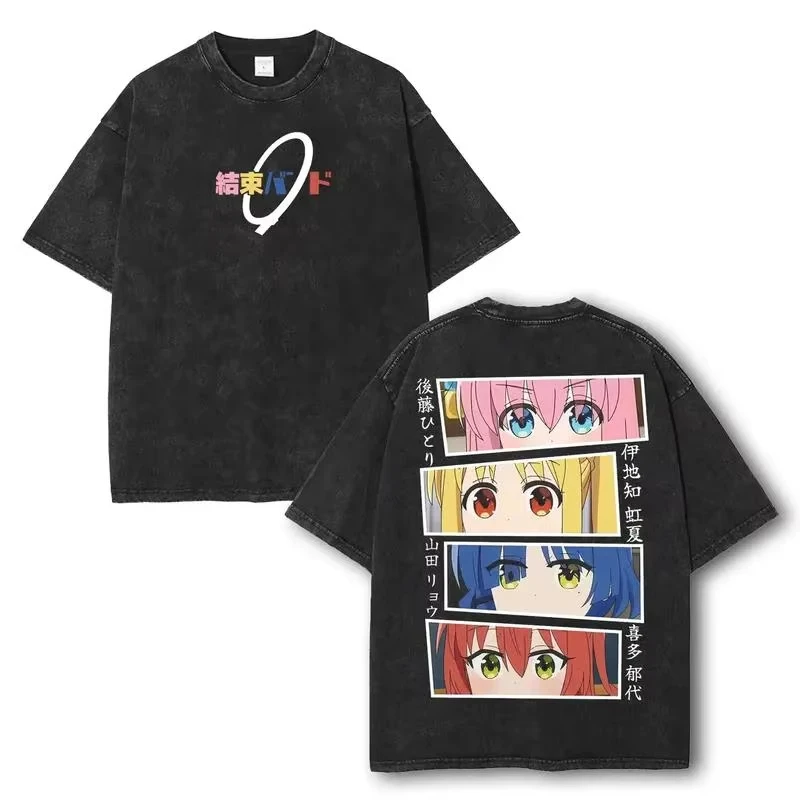 Unisex Oversized Vintage Washed Loose Couple Outfit With BOCCHI THE ROCK Print, Unique Apparel Suitable T-shirt