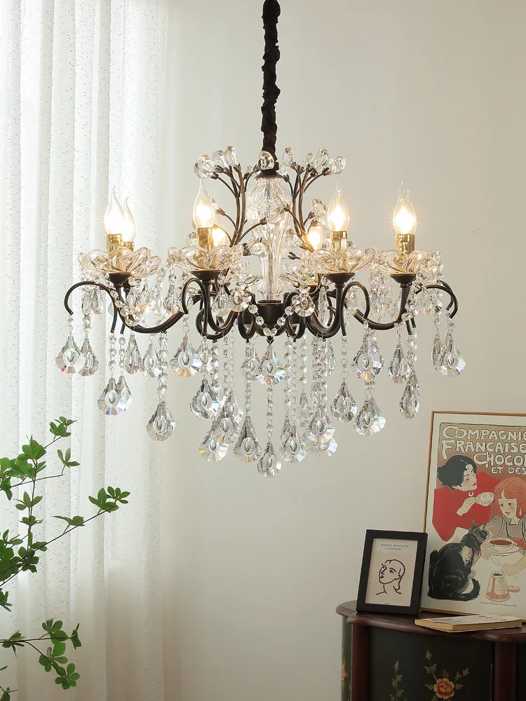 Modern Retro Living Room Chandelier French Dining Room Hotel Lobby Light Bedroom Candle Crystal Chandeliers for Restaurant